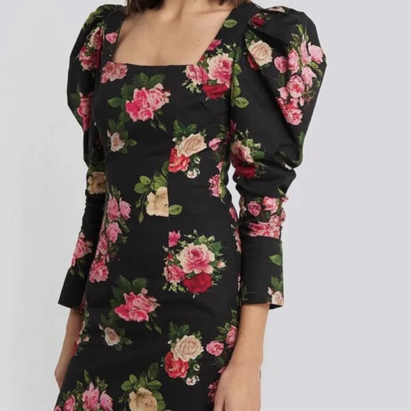 NAKD Dress Womens Medium Puff Voluminous Shoulder Square Neck Flower Print - Picture 3 of 8